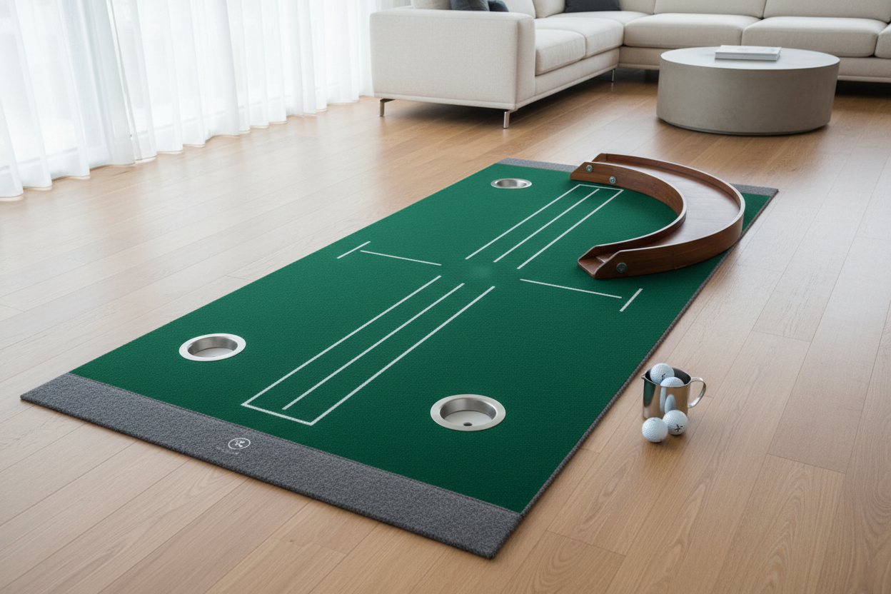 Premium Indoor Putting Mat on hardwood floor